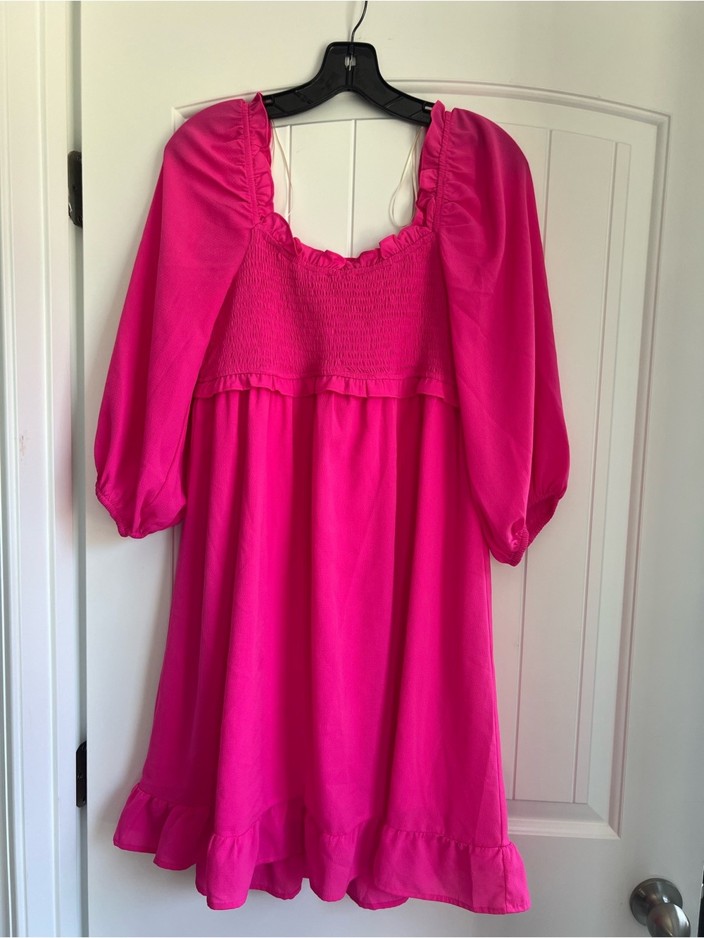 Umgee Hot Pink Puff-Sleeve Smocked Mini Dress